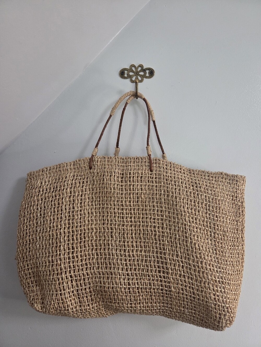 Woven Straw Tote Bag in Natural Brown